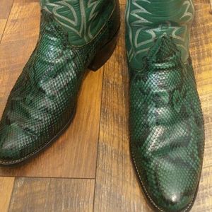 Vintage Tony Lama Gold label green boa Cowboy boot
